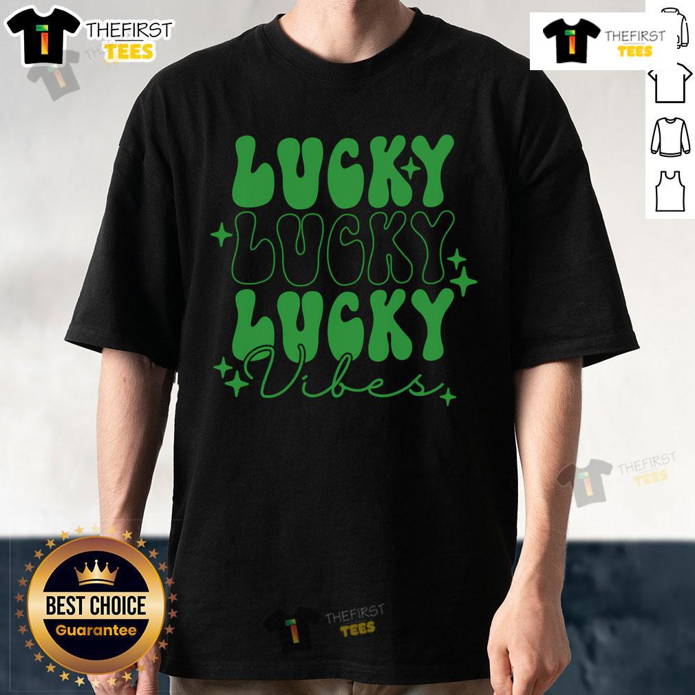 Nice Green Lucky Lucky Lucky Vibes T-Shirt featuring a vibrant design, perfect for casual wear and spreading good vibes.