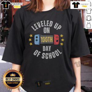 Official leveled-up 100th Day of School gamer ladies tee featuring fun graphics and vibrant colors for school celebrations.