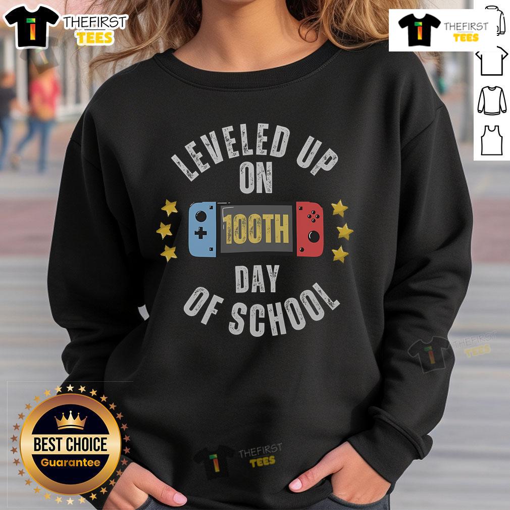Official leveled-up gamer sweatshirt for 100th Day of School celebration, showcasing fun graphics and vibrant colors.