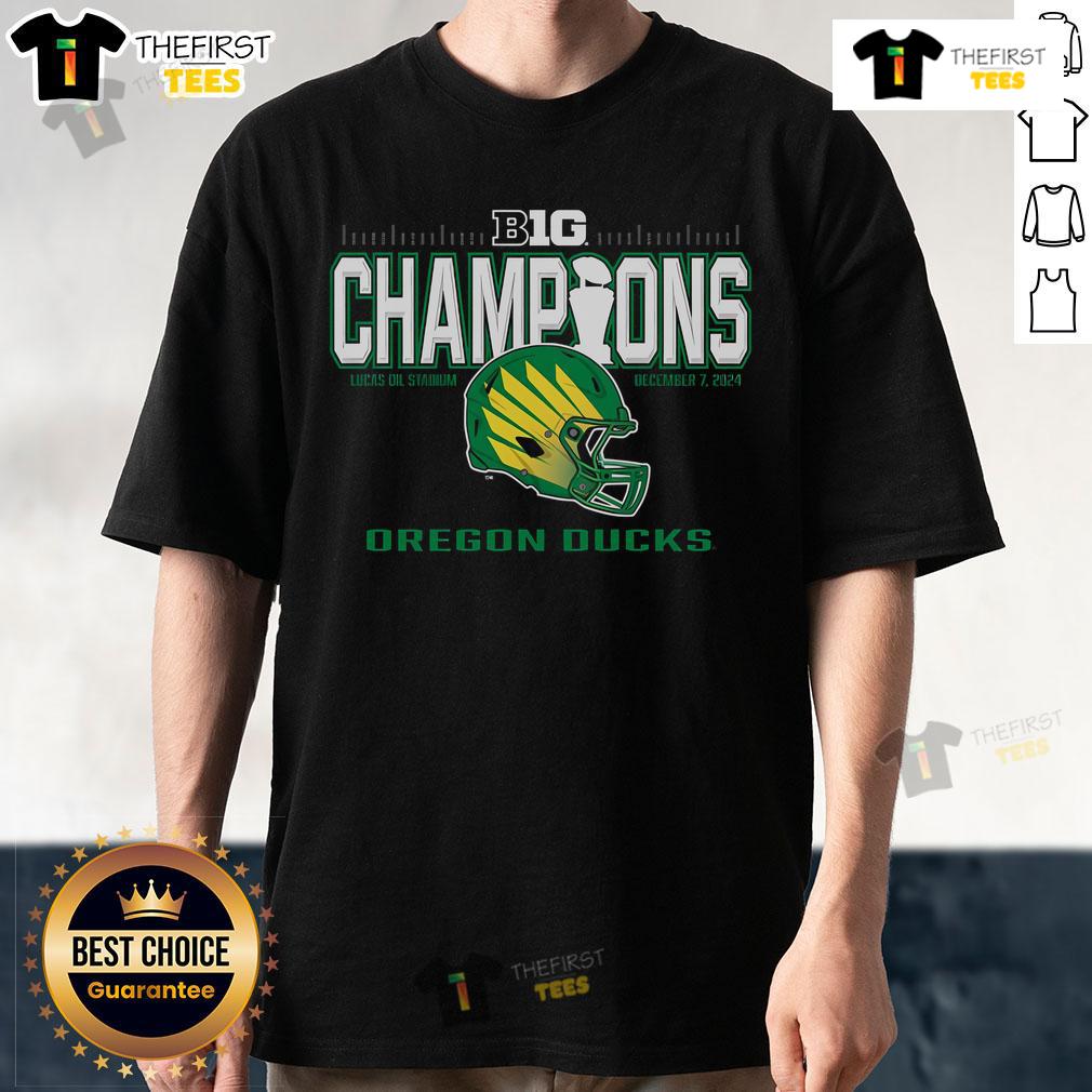 Official Oregon Ducks Big Ten Football Champions 2024 Strong Hold T-Shirt featuring team logo and vibrant colors.