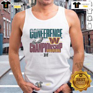 Official Philadelphia Eagles vs Washington Commanders 2024 NFC Championship tank top featuring team logos and vibrant design.