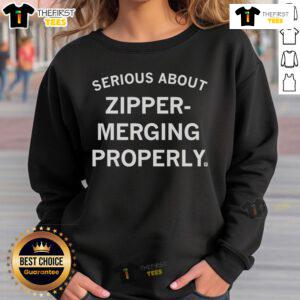 Official Serious About Zipper Merging Properly Sweatshirt in navy, promoting safe merging practices on the road.