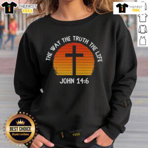 Official The Way The Truth The Life John 14:6 Sunset Sweatshirt featuring a vibrant sunset design and inspirational quote.