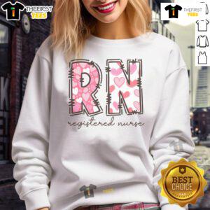 Alt Text: Pretty RN Valentine's Day sweatshirt featuring a heart design, perfect for registered nurses celebrating the holiday.