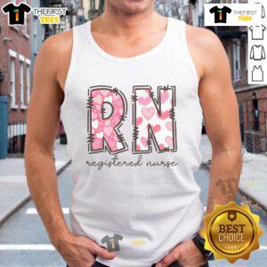 Pretty RN Valentine's Day registered nurse tank top design featuring a heart and stethoscope graphic for healthcare professionals.
