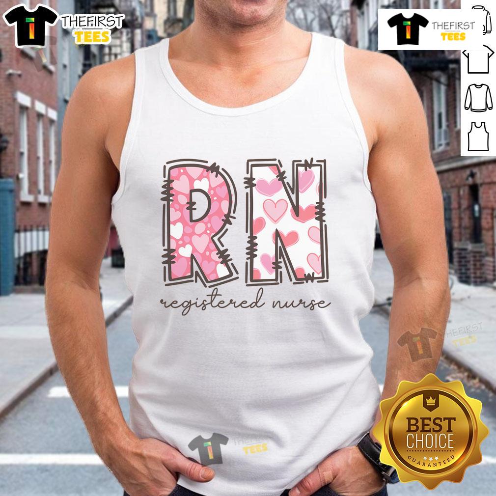 Pretty RN Valentine's Day registered nurse tank top design featuring a heart and stethoscope graphic for healthcare professionals.