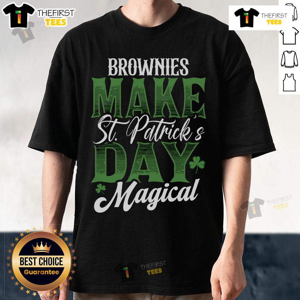 Top Brownies Make St Patrick's Day Magical T-Shirt featuring festive green design and playful text for holiday celebrations.