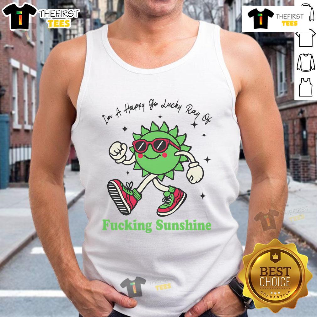 Happy-go-lucky person wearing sunglasses and a tank top, radiating positivity and sunshine vibes in a vibrant outdoor setting.