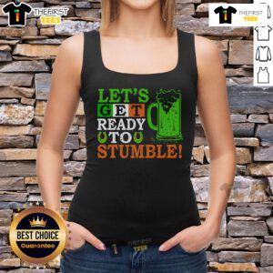 St. Patrick's Day tank top featuring 'Let's Get Ready to Stumble' text design, perfect for celebrating with beer.