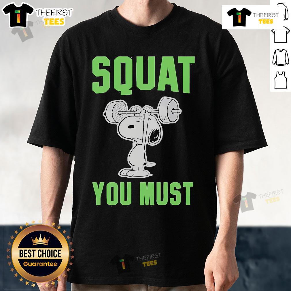 Top Snoopy Squat You Must T-Shirt featuring a fun Snoopy graphic and vibrant colors, perfect for casual wear.