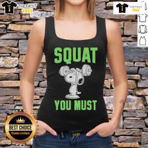 Stylish Snoopy squat tank top featuring a playful design perfect for fitness enthusiasts and Peanuts fans.