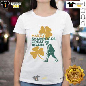Good Make Shamrocks Great Again St. Patrick's Day Trump American Ladies Tee featuring a vibrant shamrock design.