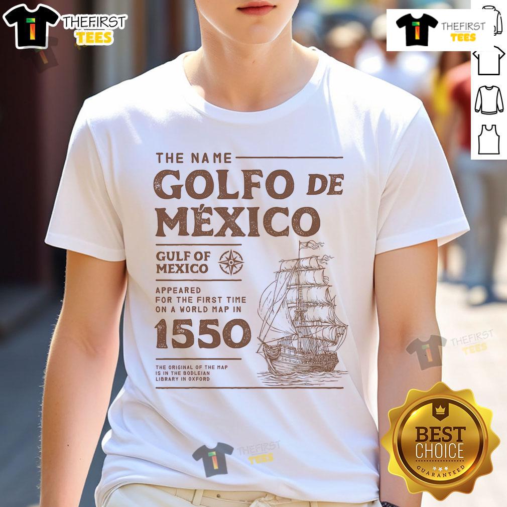 Nice Gulf of Mexico name origin 1550 T-shirt featuring a vintage design celebrating Gulf Coast history and culture.