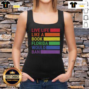 Vintage Pride Month tank top with 'Live Life Like a Book' slogan, perfect for celebrating diversity in Florida.