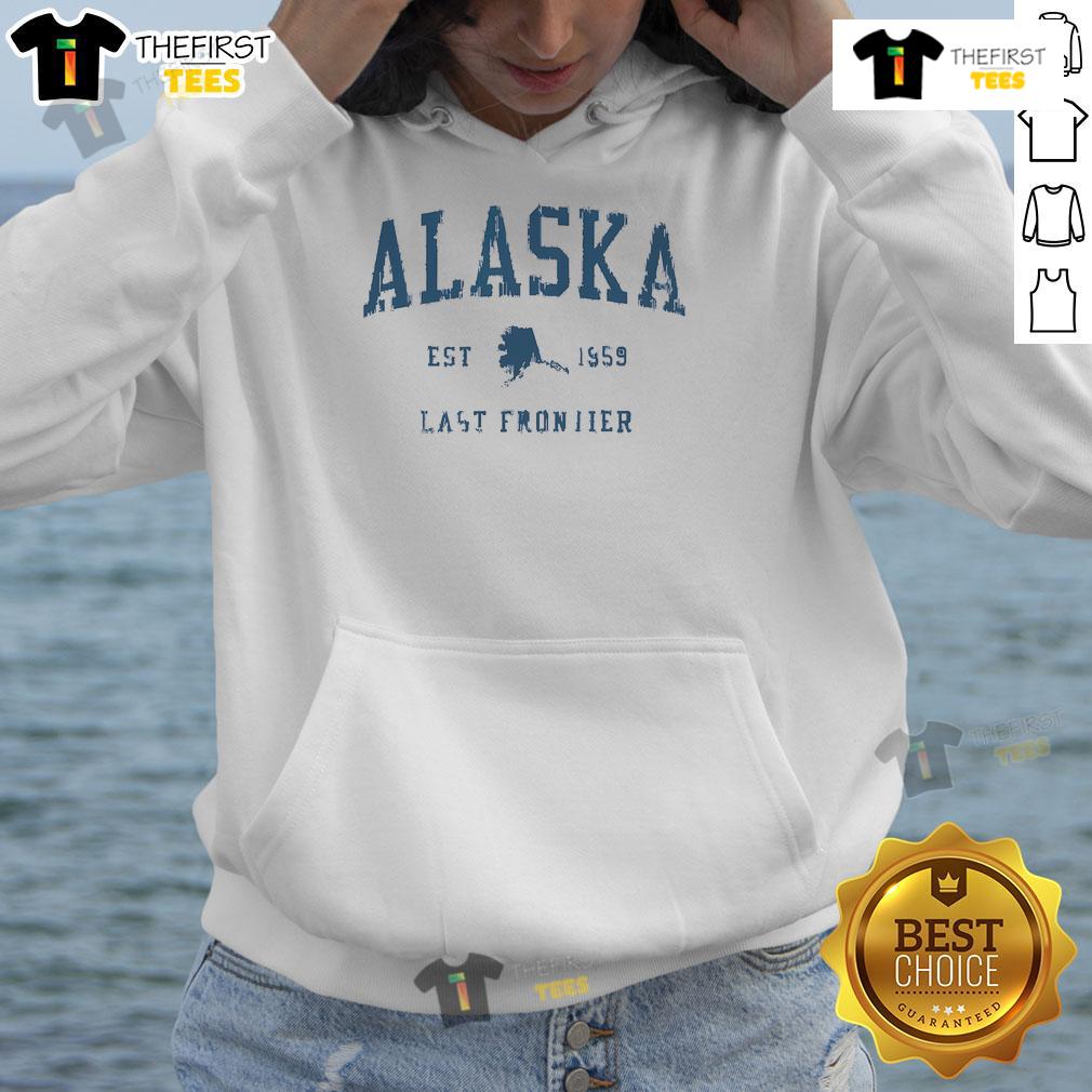 Alt Text: Retro Alaska Last Frontier vintage hoodie, established 1959, showcasing a classic design and comfortable fit.