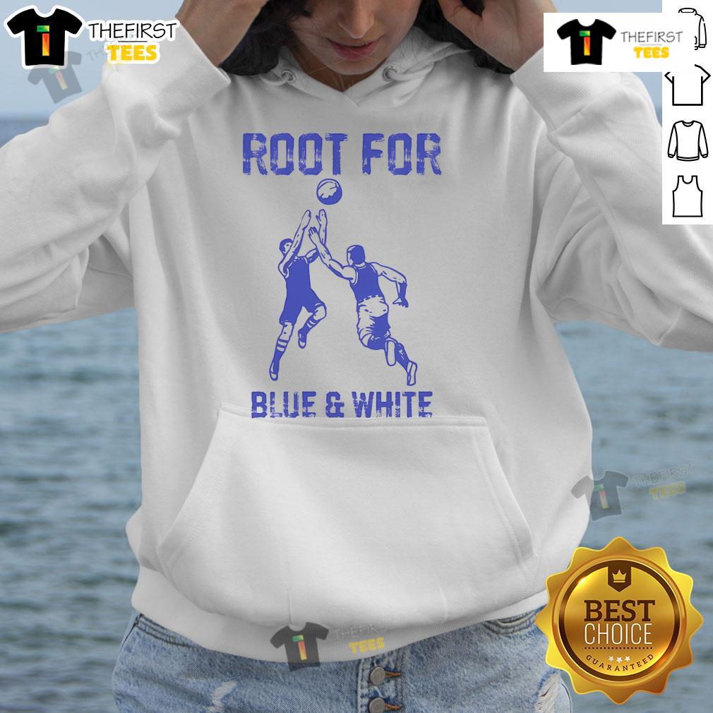 Nice root design on a blue and white vintage hoodie, showcasing unique style and trendy fashion.