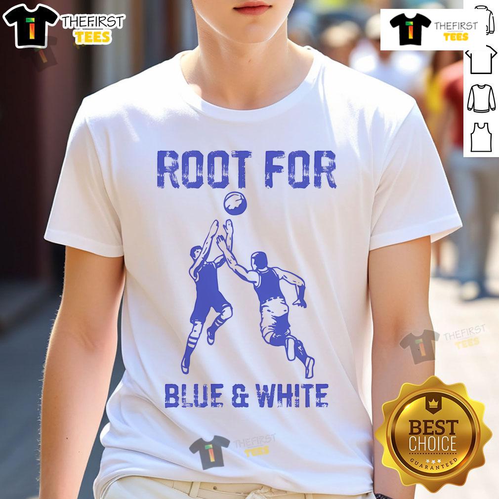 Nice root design on a blue and white vintage t-shirt, showcasing a stylish and classic retro look.