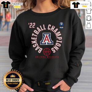 Arizona Wildcats 2022 PAC-12 Basketball Conference Tournament Champions sweatshirt displayed on a wooden background.