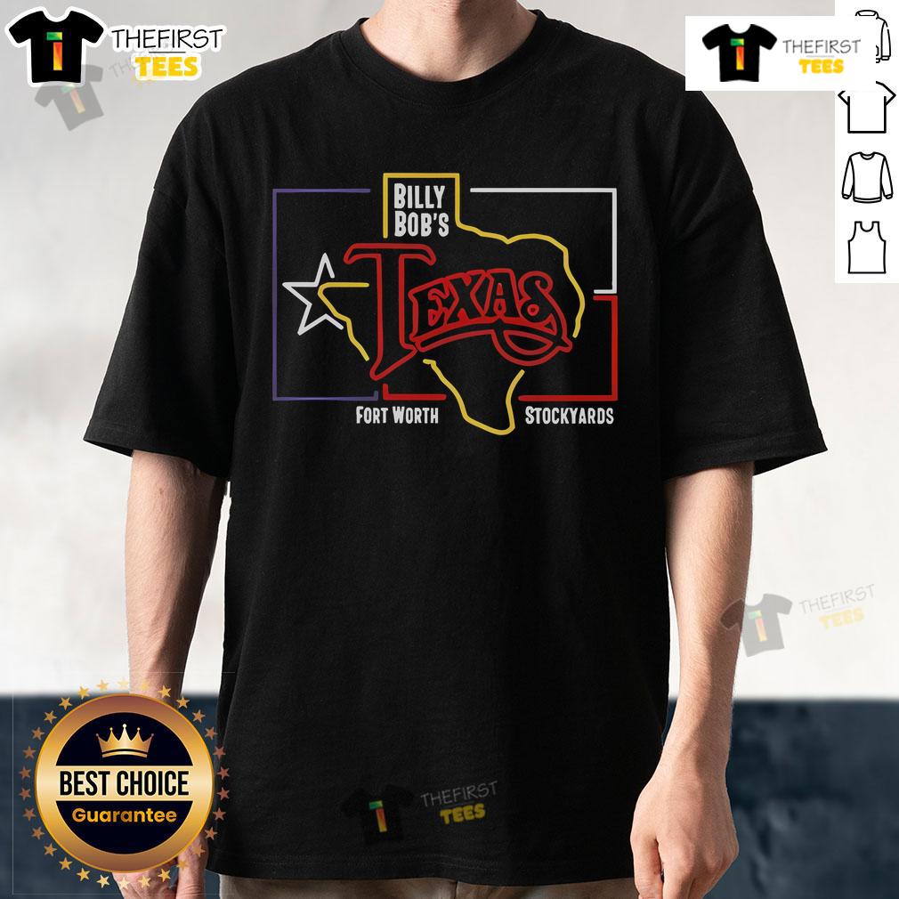 Official Billy Bob's Texas Fort Worth Stockyards logo neon t-shirt featuring vibrant colors and iconic Western design.
