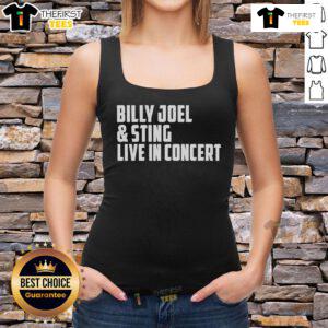 Official Billy Joel and Sting live in concert in Indianapolis, featuring a vibrant tank top design on stage.