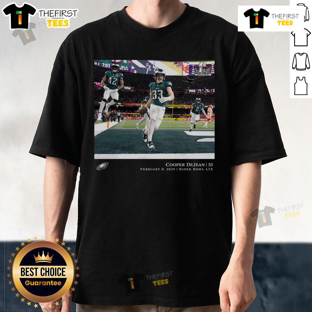 Cooper Dejean Philadelphia Eagles Super Bowl LIX Champions T-Shirt showcasing NFL flash features and team pride.