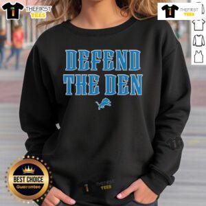 Official Detroit Lions Defend The Den sweatshirt featuring team colors and logo, perfect for fans and game day wear.