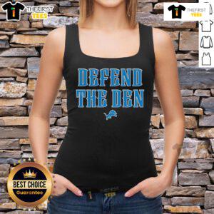 Official Detroit Lions 'Defend the Den' tank top showcasing team spirit and style for fans of the NFL.