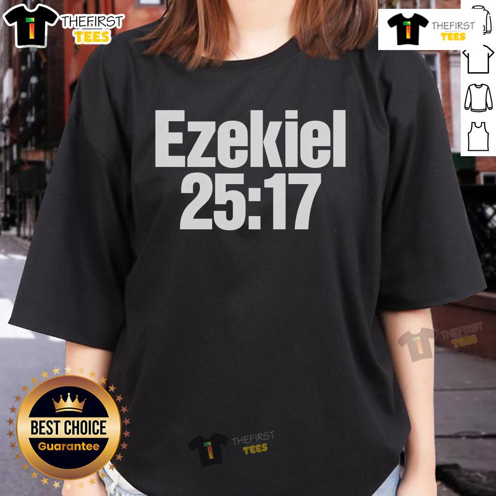 Official Ezekiel 25:17 Ladies Tee featuring a stylish design, perfect for fans of classic quotes and trendy apparel.
