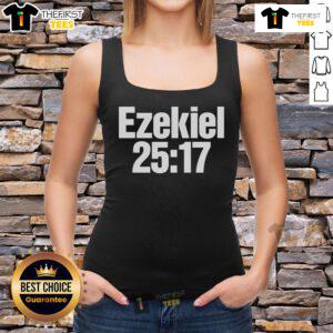 Official Ezekiel 25:17 tank top featuring bold text design on a stylish black fabric, perfect for fans of the verse.