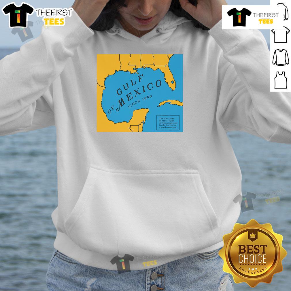 Official Gulf of Mexico since 1550 historic map hoodie featuring detailed cartographic design and vibrant colors.