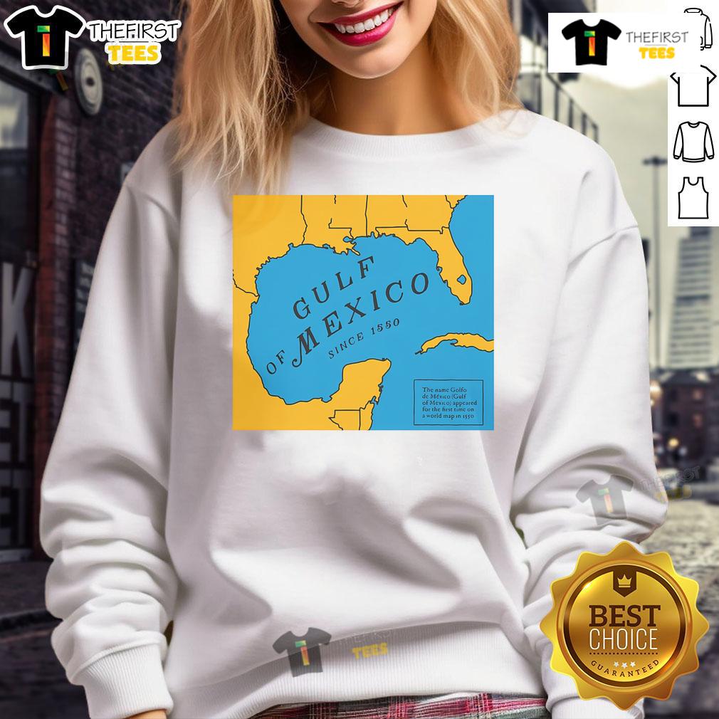 Official Gulf of Mexico since 1550 historic map sweatshirt featuring intricate cartographic details and vintage design.