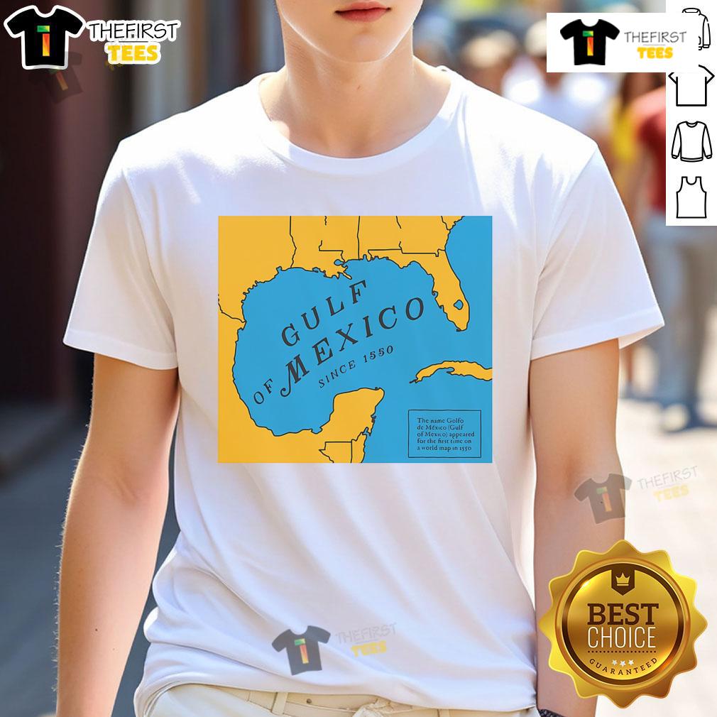 Official Gulf Of Mexico Since 1550 historic map T-shirt featuring a detailed vintage map design for maritime enthusiasts.