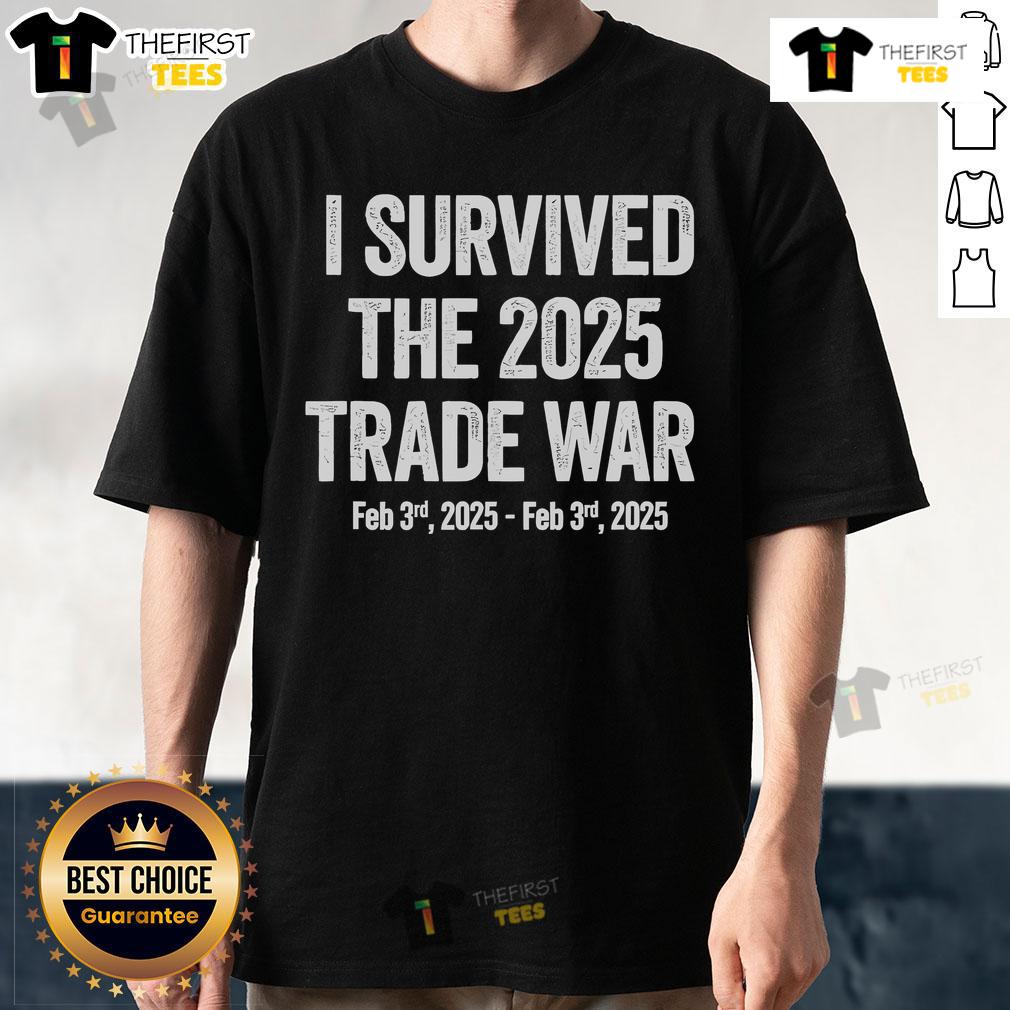 Alt Text: Official I Survived The 2025 Trade War T-Shirt featuring bold text, perfect for trade war enthusiasts and collectors.