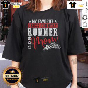 Stylish 'My Favorite Cross Country Runner Calls Me Mom' jogger ladies tee, perfect for proud running moms.
