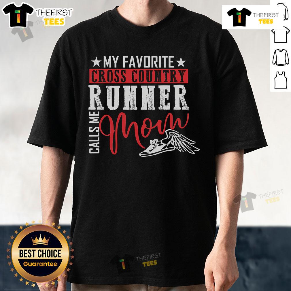 Alt Text: Mom wearing 'My Favorite Cross Country Runner Calls Me Mom' jogger t-shirt while cheering at a race.