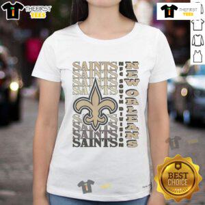 Official New Orleans Saints Gradient Wordmark Ladies Tee showcasing team colors and logo for stylish fan apparel.