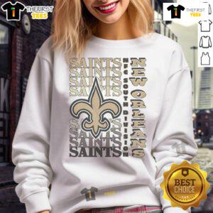 Official New Orleans Saints Gradient Wordmark Sweatshirt featuring team colors and logo, perfect for fans.