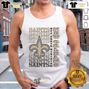 Official New Orleans Saints gradient wordmark tank top showcasing team colors and logo, perfect for fans and summer wear.
