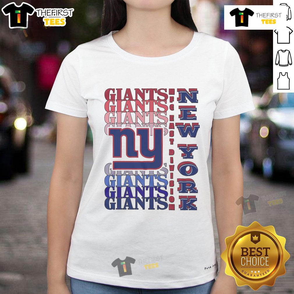Official New York Giants Gradient Wordmark Ladies Tee featuring vibrant team colors and stylish design for fans.
