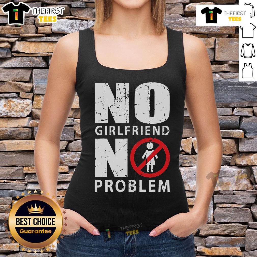 Official No Girlfriend No Problem Tank Top in black, featuring bold white lettering, perfect for casual summer outfits.