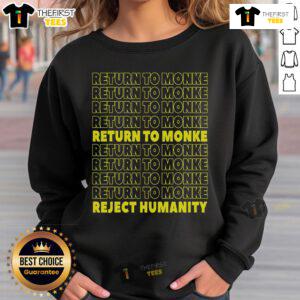 Funny monkey sweatshirt featuring 'Reject Humanity, Return to Monke' design, perfect for casual wear and meme lovers.