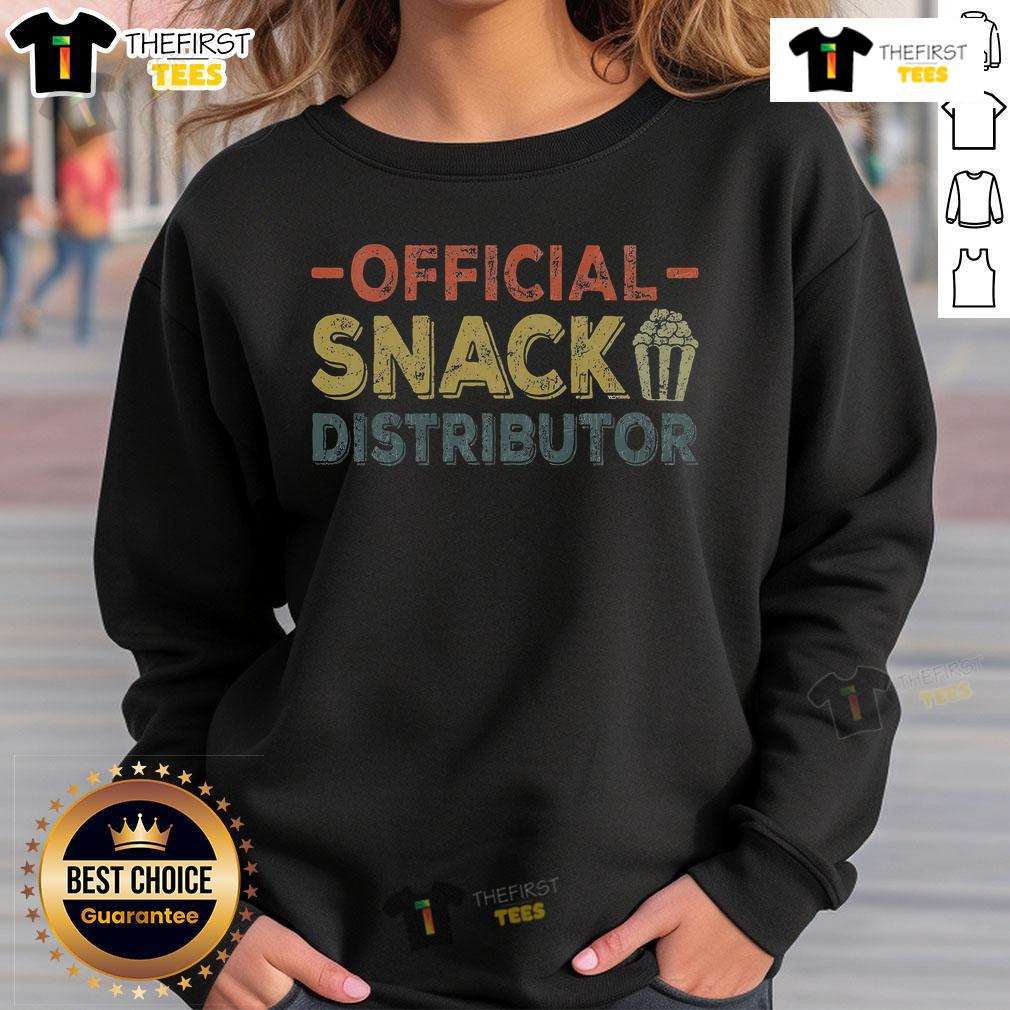 Alt Text: Funny Father's Day sweatshirt featuring Official Snack Distributor dad joke, perfect gift for dads who love snacks.