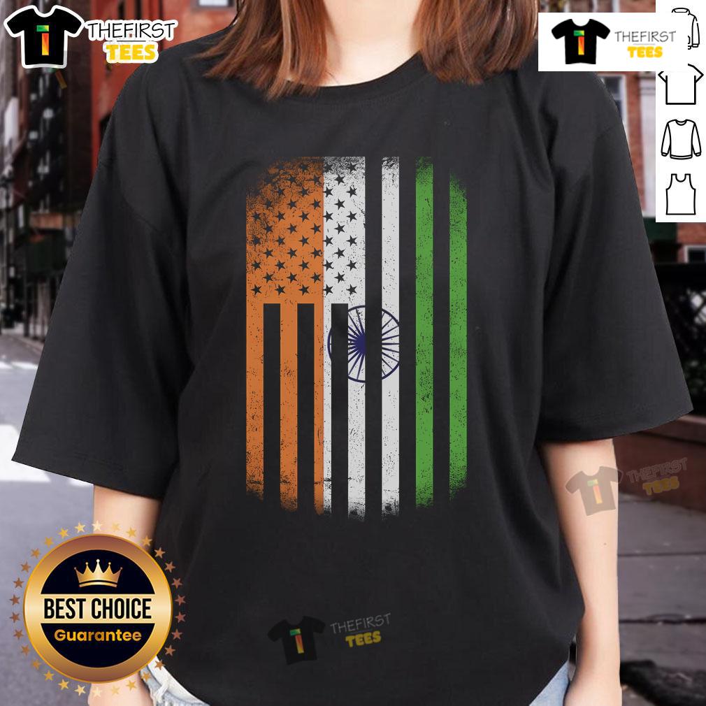 Official Vintage Indian Flag Ladies Tee featuring a classic design and vibrant colors, perfect for proud Indian women.