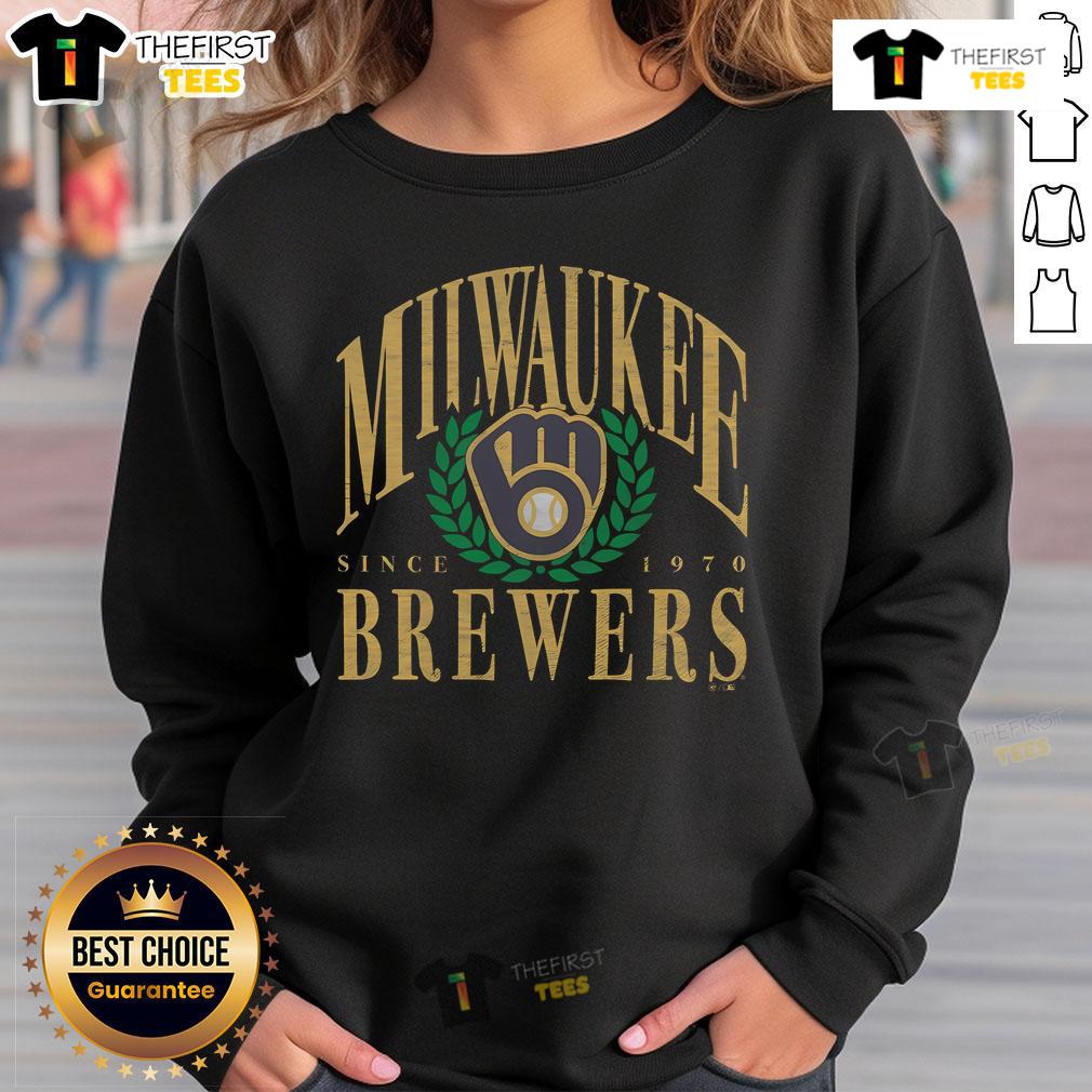 Original Milwaukee Brewers Pitchout Since 1970 sweatshirt showcasing vintage baseball style and team pride.