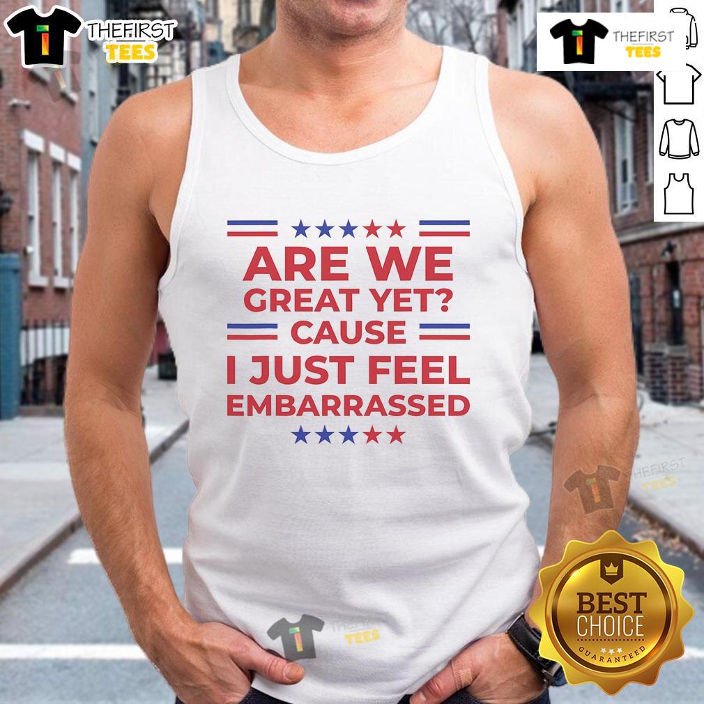 Trendy Premium Are We Great Yet Tank Top with humorous text, perfect for casual outings and making a statement.