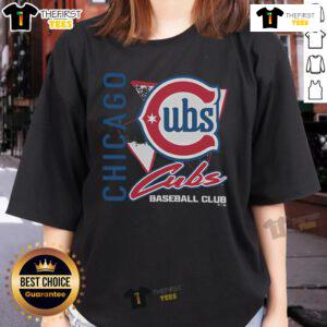 Alt Text: Premium Chicago Cubs Side Arm Baseball Club ladies tee featuring a stylish design and vibrant team colors.