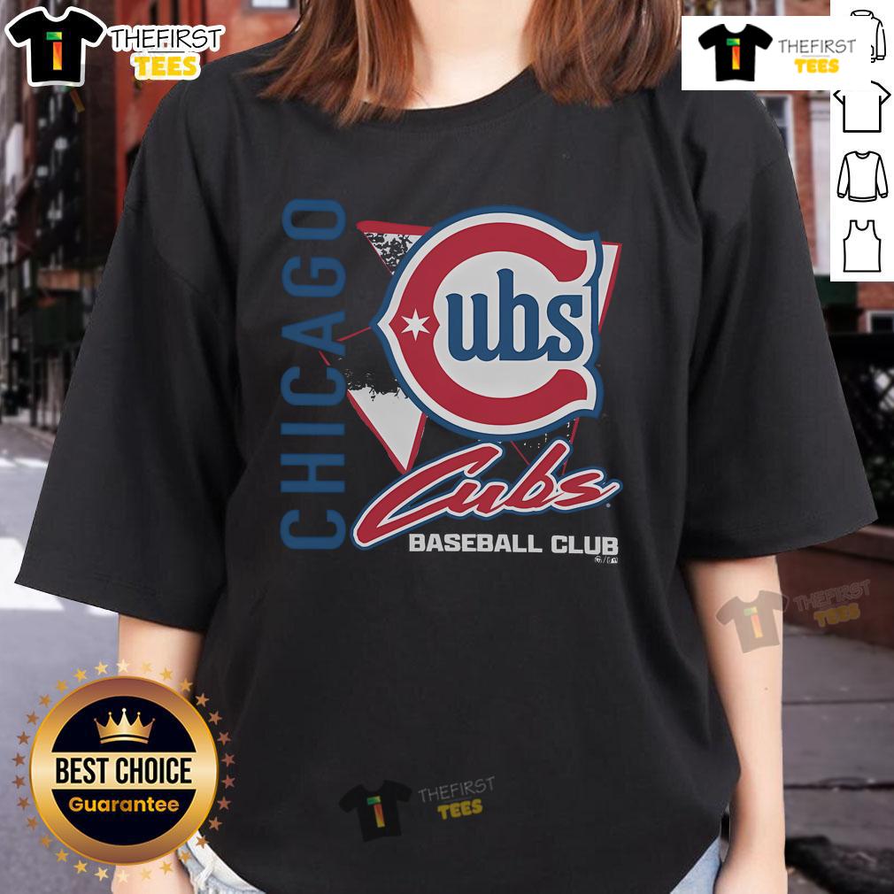 Alt Text: Premium Chicago Cubs Side Arm Baseball Club ladies tee featuring a stylish design and vibrant team colors.