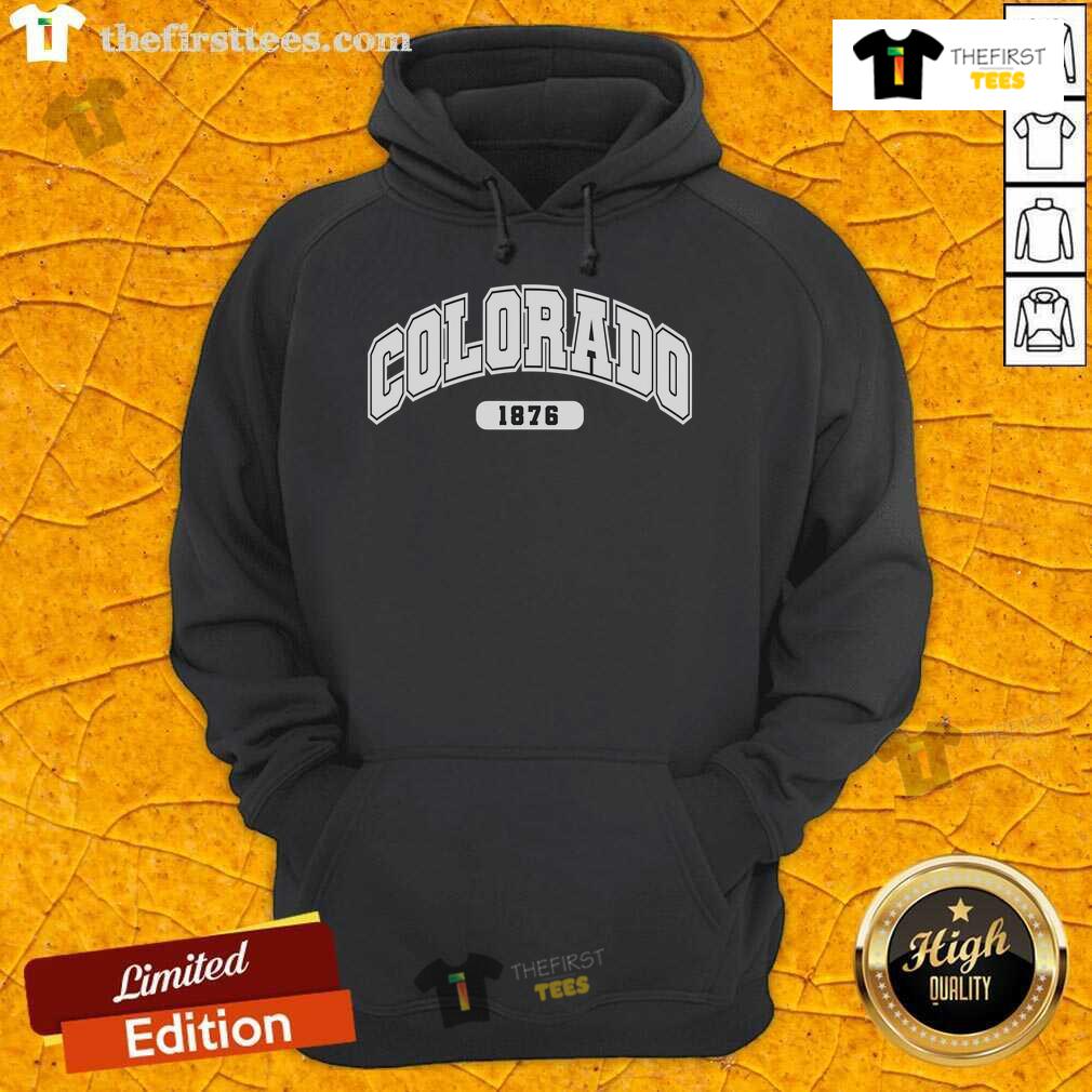 Premium Colorado Collegiate 1876 Hoodie in navy blue, featuring a classic design perfect for students and alumni.