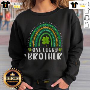 Premium Hooligan Squad Funny St. Patrick's Day sweatshirt featuring a rainbow and 'One Lucky Brother' design.