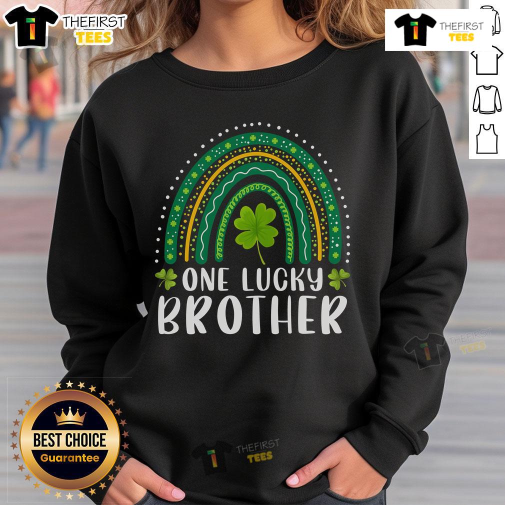 Premium Hooligan Squad Funny St. Patrick's Day sweatshirt featuring a rainbow and 'One Lucky Brother' design.
